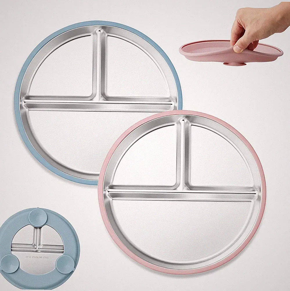 Stainless Steel Toddler Suction Plates, 2 Pack for Baby