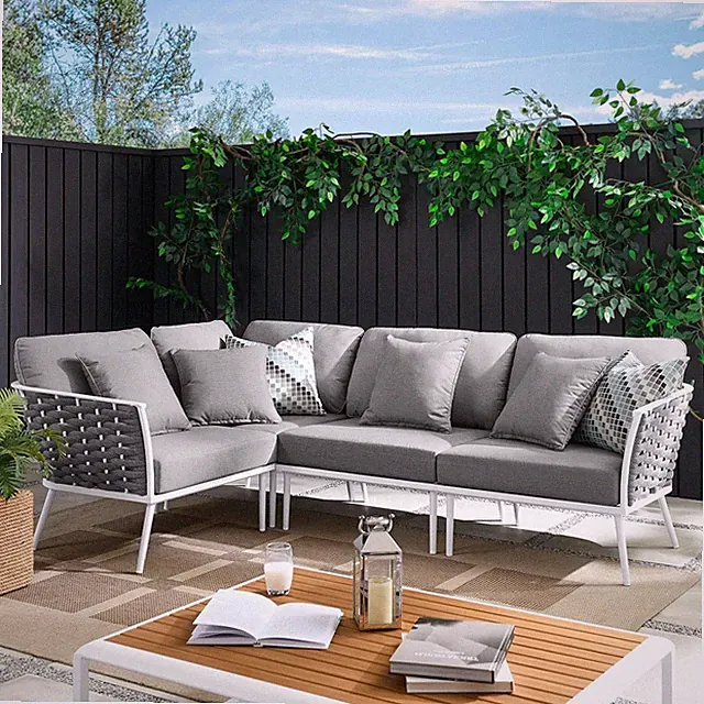 Stance Outdoor Patio Aluminum Outdoor Patio Aluminum Large Sectional Sofa in Whi