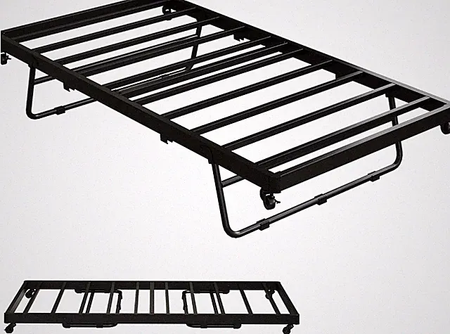 Stand-Up Trundle Bed Twin with 4 Lockable Wheels, Black