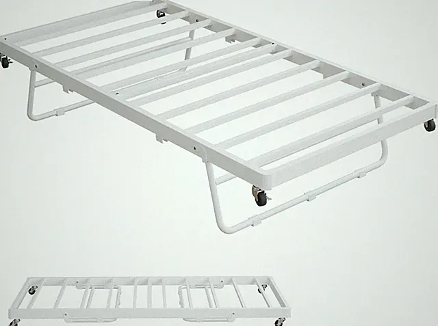 Stand-Up Trundle Bed Twin with 4 Lockable Wheels, White | Stand-Up Design, 12 In