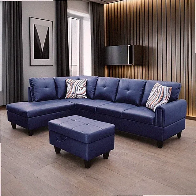 Star Home Living 3-Piece Faux Leather Left Facing Sectional in Navy Blue