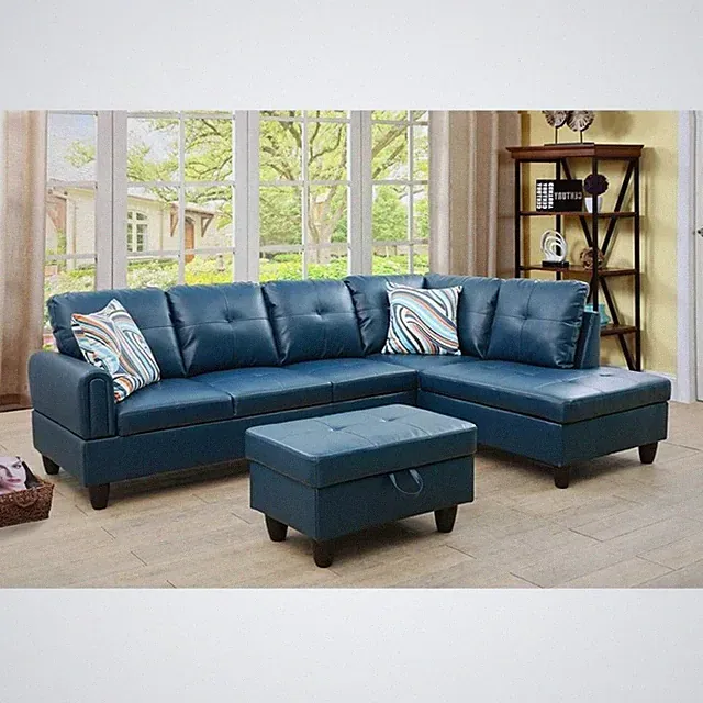 Star Home Living 3PC Faux Leather Sectional w/ottoman (Denim)
