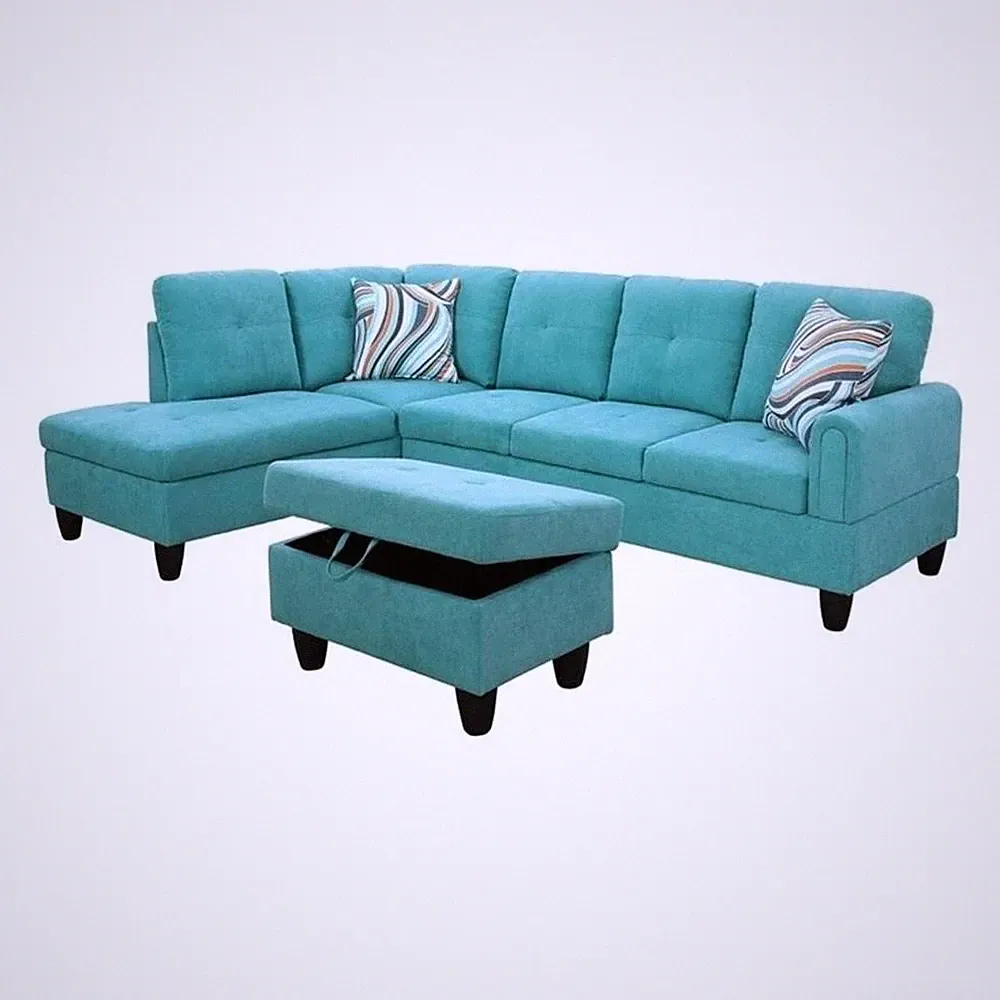 Star Home Living 3PC Flannelette Sectional Sofa with Ottoman (Sea Green)