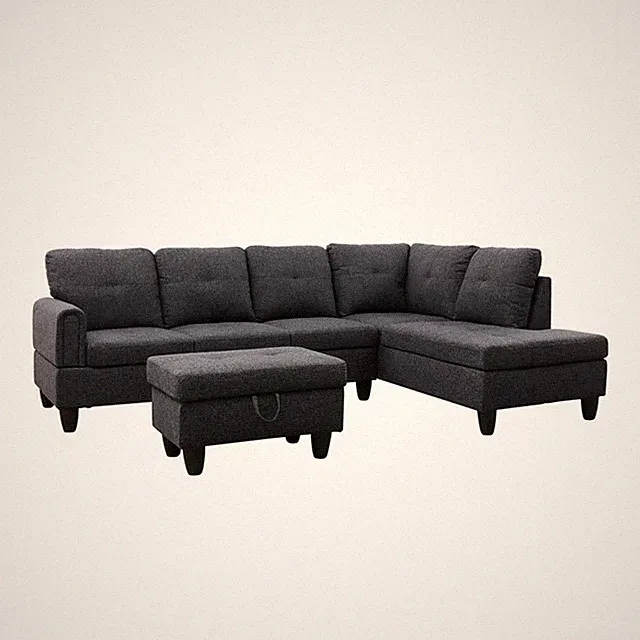 Star Home Living 3PC Sectional Sofa with Ottoman (Black Gray)