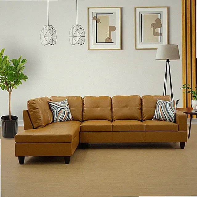 Star Home Living Corp Ben Faux Leather Left Sectional Sofa in Ginger Brown