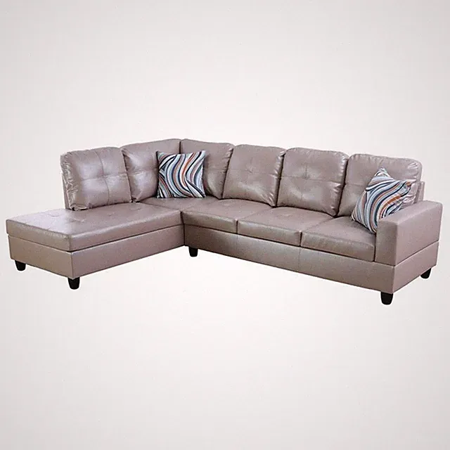 Star Home Living Corp Ben Faux Leather Left Sectional Sofa in Silver Gold