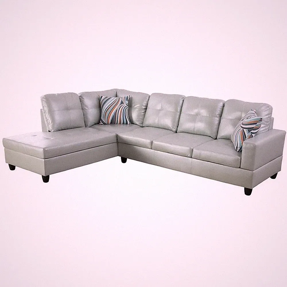 Star Home Living Corp Ben Faux Leather Left Sectional Sofa in Silver Green