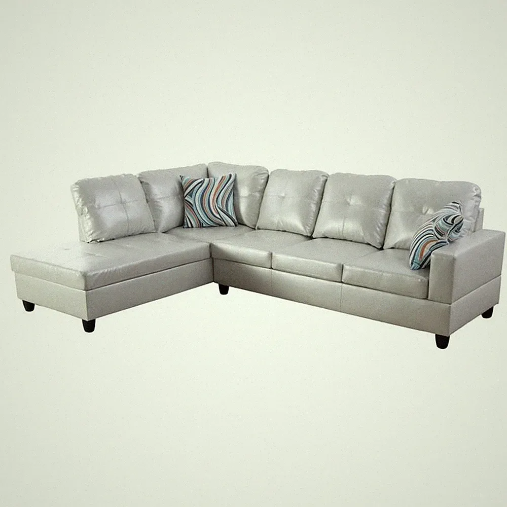 Star Home Living Corp Ben Faux Leather Left Sectional Sofa in Silver Powder
