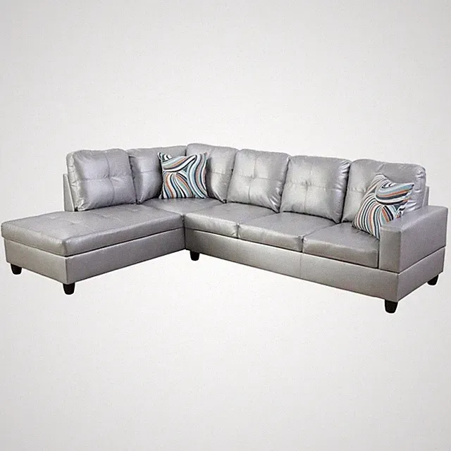 Star Home Living Corp Ben Faux Leather Left Sectional Sofa in Silver White
