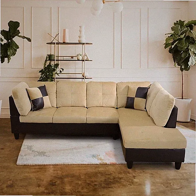 Star Home Living Corp Chris Microfiber Fabric Right Facing Sectional in Beige
