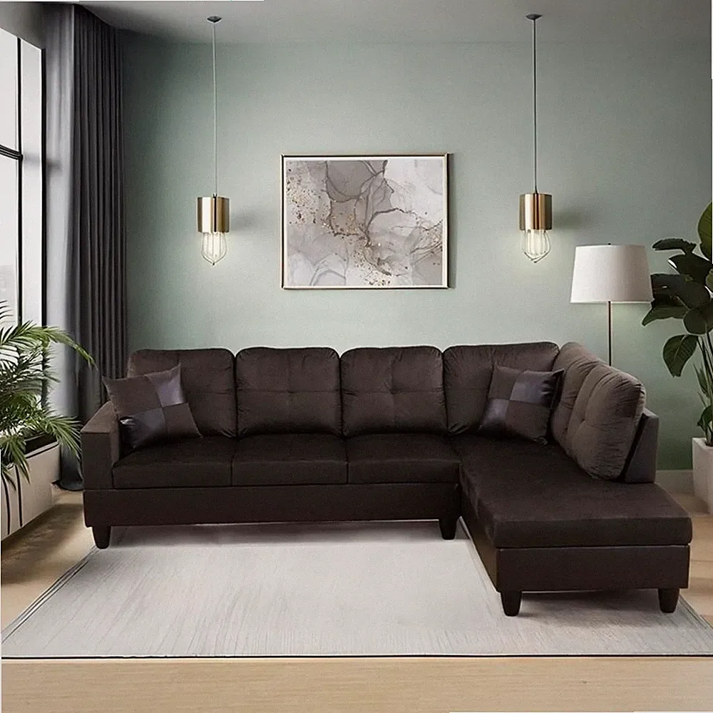 Star Home Living Corp Chris Microfiber Fabric Right Facing Sectional in Espresso