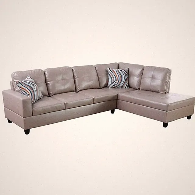 Star Home Living Corp Harry Faux Leather Right Sectional Sofa in Silver Gold