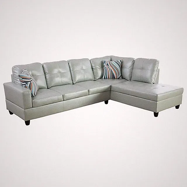 Star Home Living Corp Harry Faux Leather Right Sectional Sofa in Silver Green
