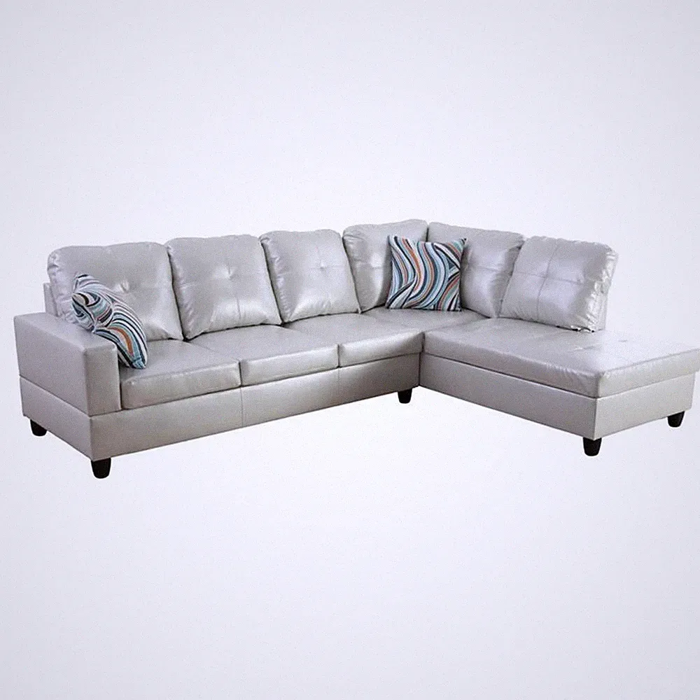 Star Home Living Corp Harry Faux Leather Right Sectional Sofa in Silver Powder