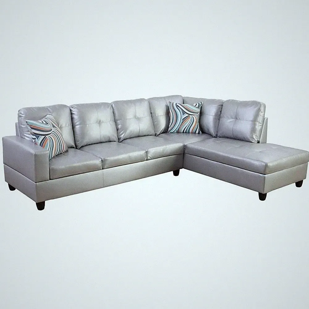 Star Home Living Corp Harry Faux Leather Right Sectional Sofa in Silver White