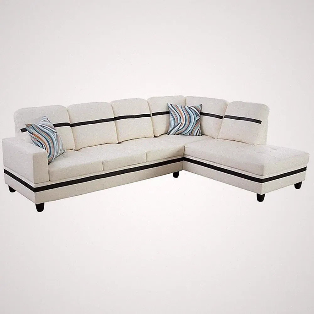 Star Home Living Corp Harry Faux Leather Right Sectional Sofa in White and Black