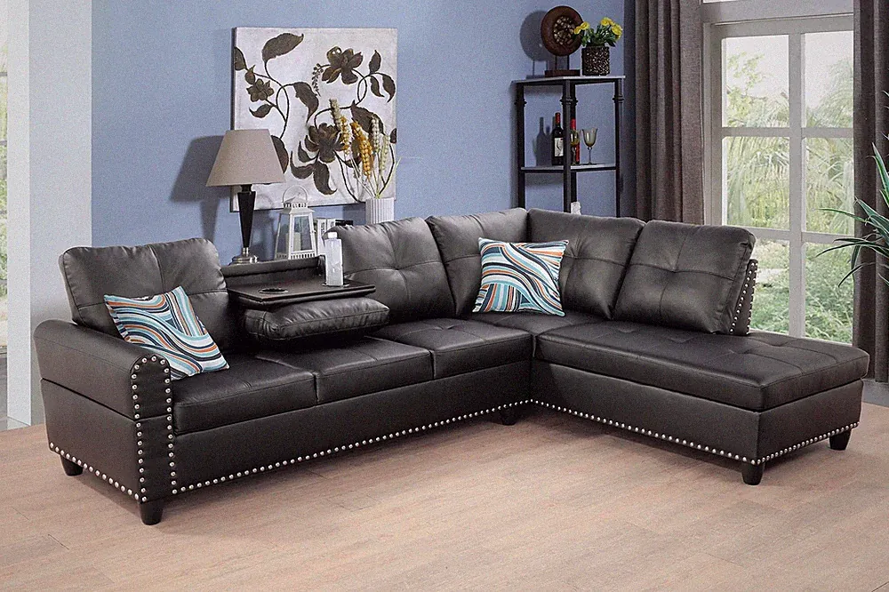 Star Home Living Corp Sean Faux Leather Sectional Sofa in Black not ottoman