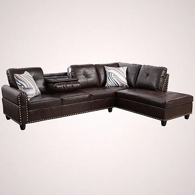 Star Home Living Corp Sean Faux Leather Sectional Sofa in Dark Brown