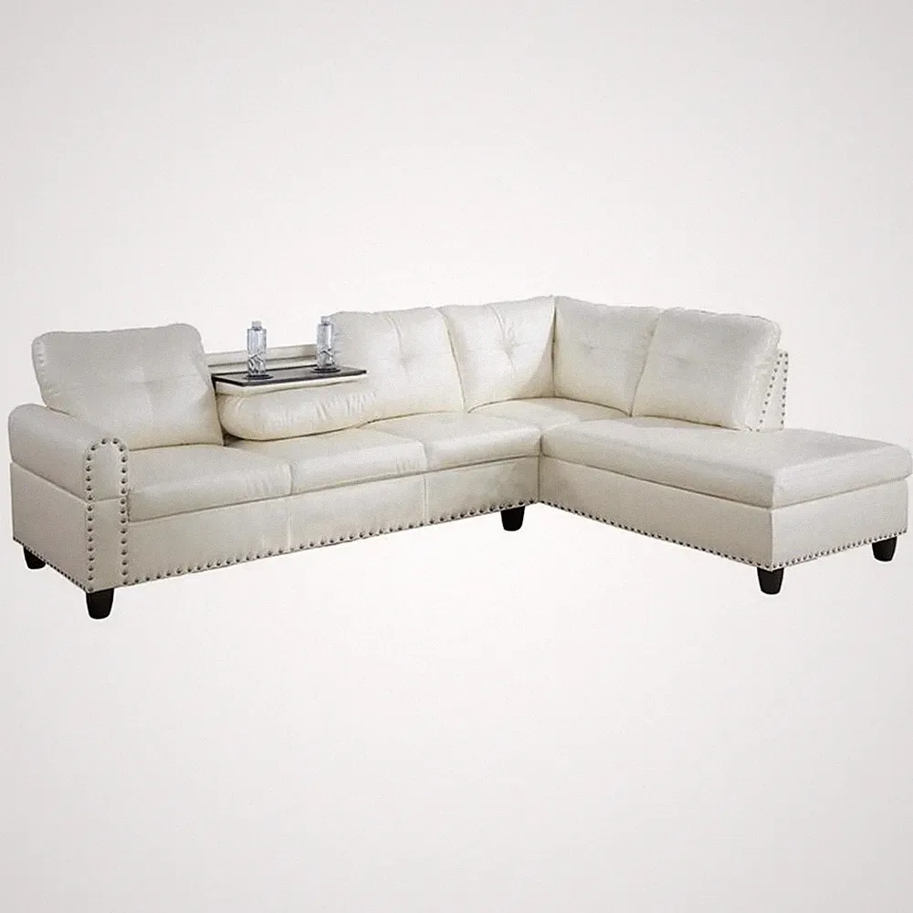 Star Home Living Corp Sean Faux Leather Sectional Sofa in Shiny White