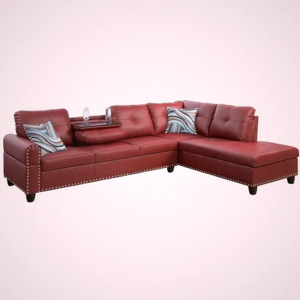Star Home Living Corp Sean Faux Leather Sectional Sofa in Wine Red