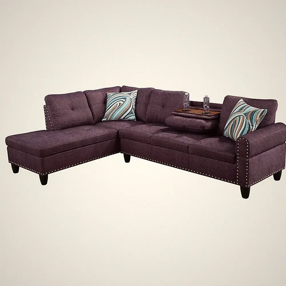Star Home Living Corp Venus Linen Fabric Sectional Sofa in Amaranth Purple