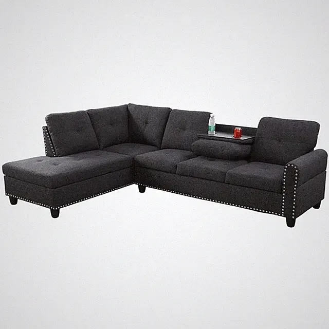Star Home Living Corp Venus Linen Fabric Sectional Sofa in Black/Gray