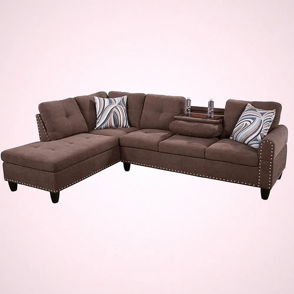 Star Home Living Corp Venus Linen Fabric Sectional Sofa in Brown/Gray