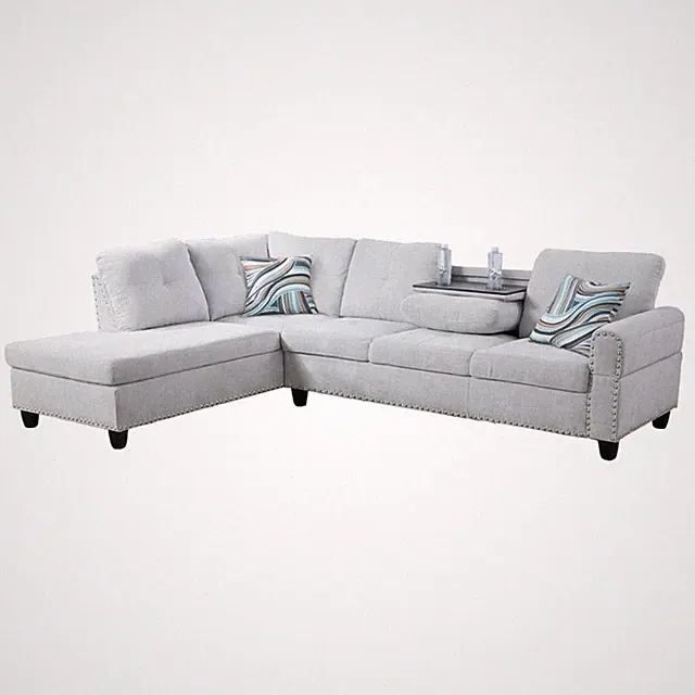 Star Home Living Corp Venus Linen Fabric Sectional Sofa in Gray White