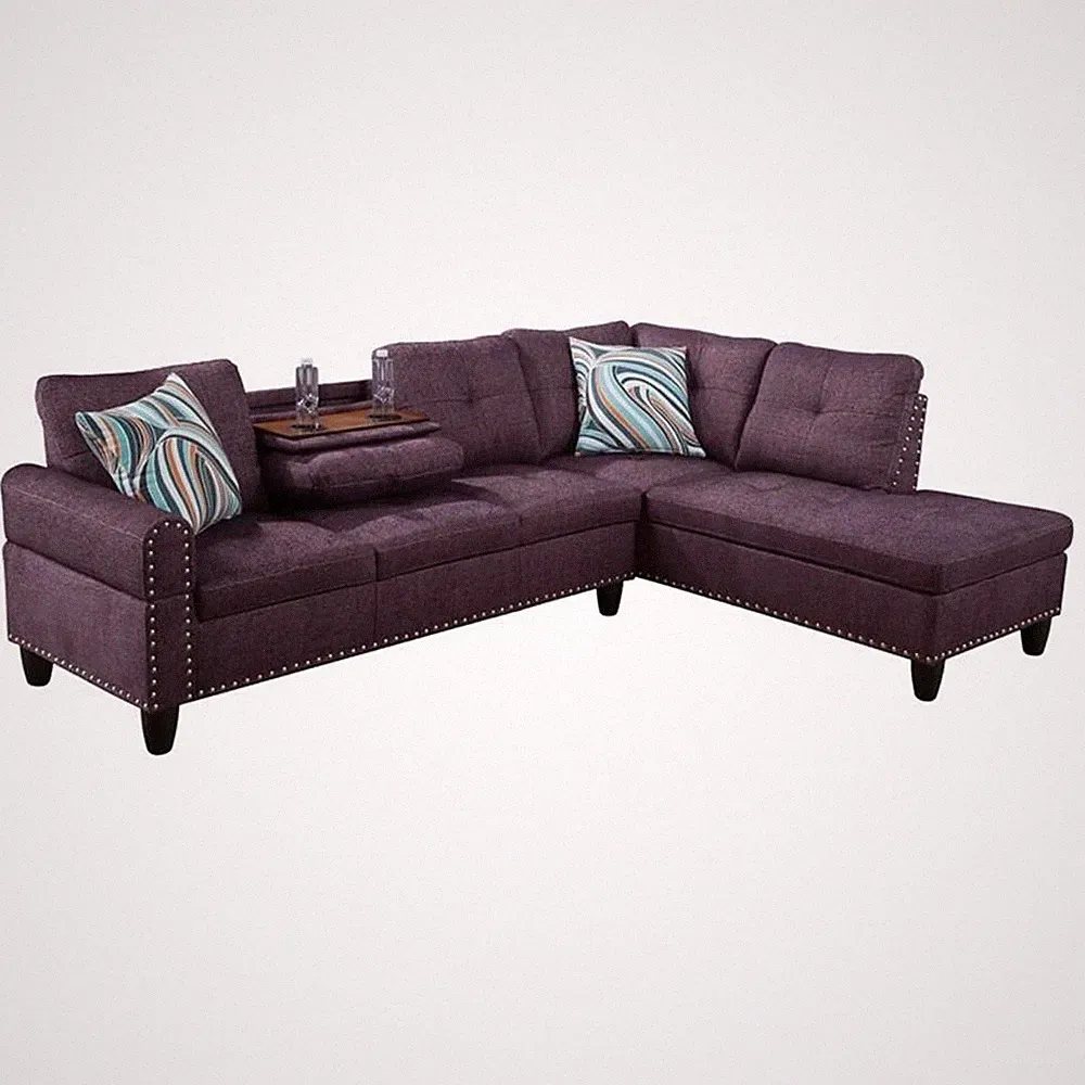 Star Home Living Corp Victor Linen Fabric Sectional Sofa in Amaranth Purple