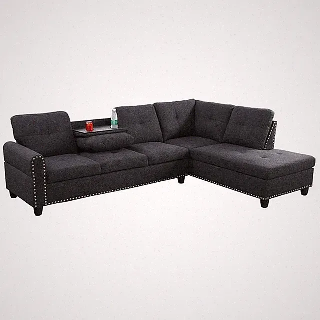 Star Home Living Corp Victor Linen Fabric Sectional Sofa in Black/Gray