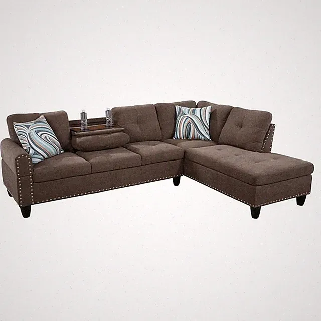 Star Home Living Corp Victor Linen Fabric Sectional Sofa in Brown/Gray