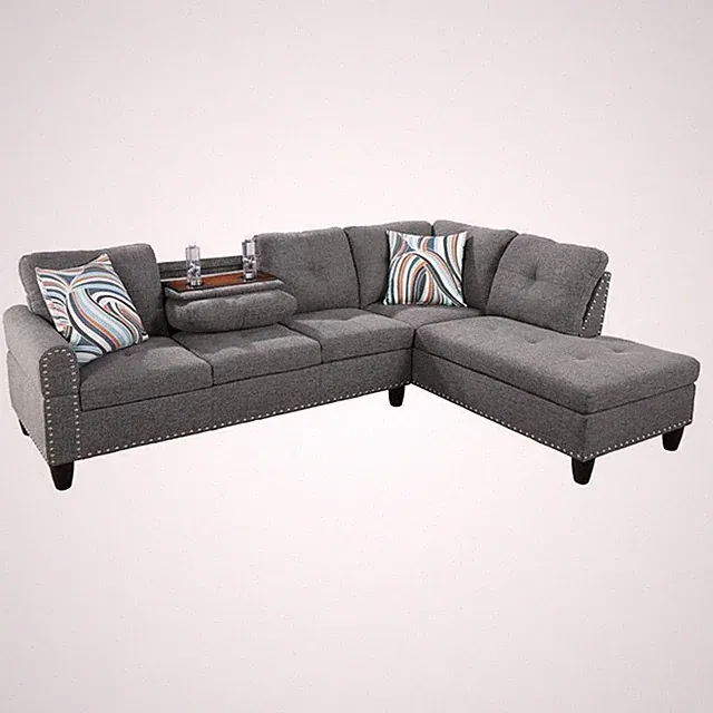 Star Home Living Corp Victor Linen Fabric Sectional Sofa in Gray