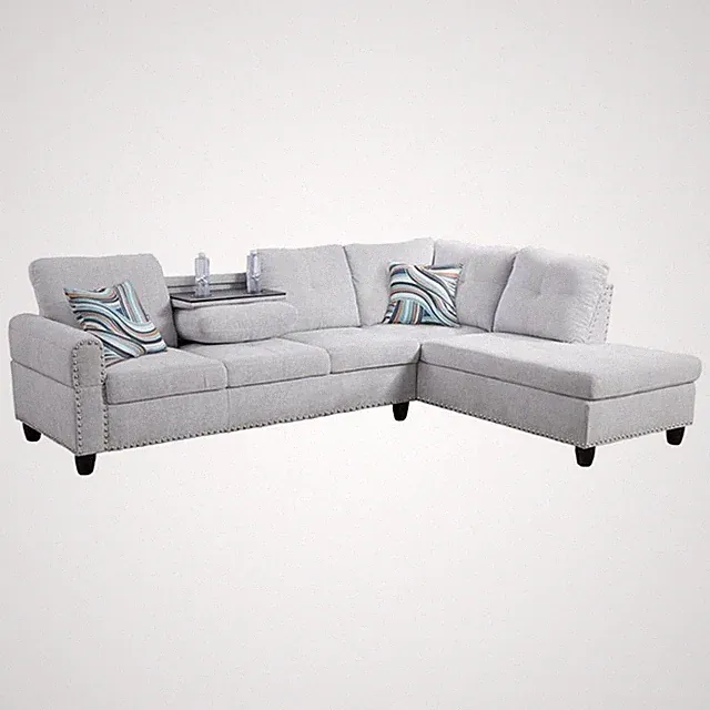 Star Home Living Corp Victor Linen Fabric Sectional Sofa in Gray White