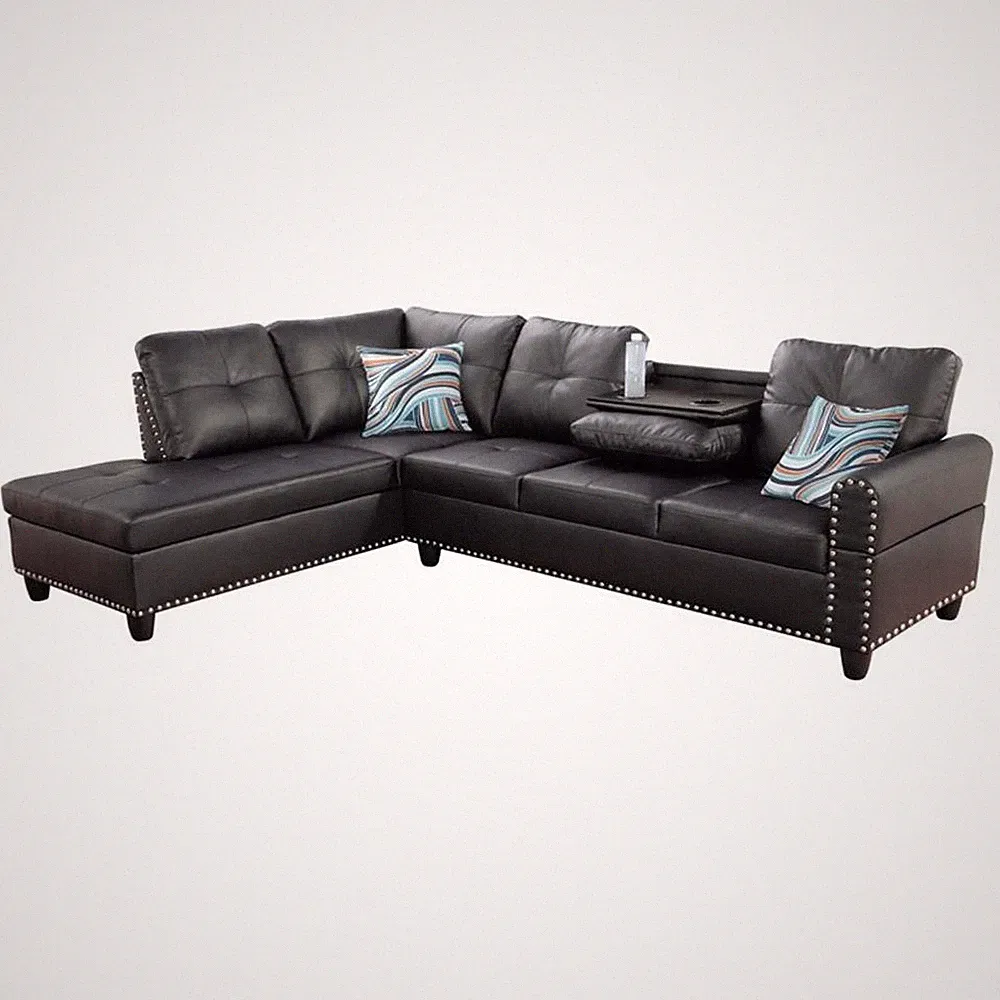 Star Home Living Corp Yolanda Faux Leather Sectional Sofa in Black
