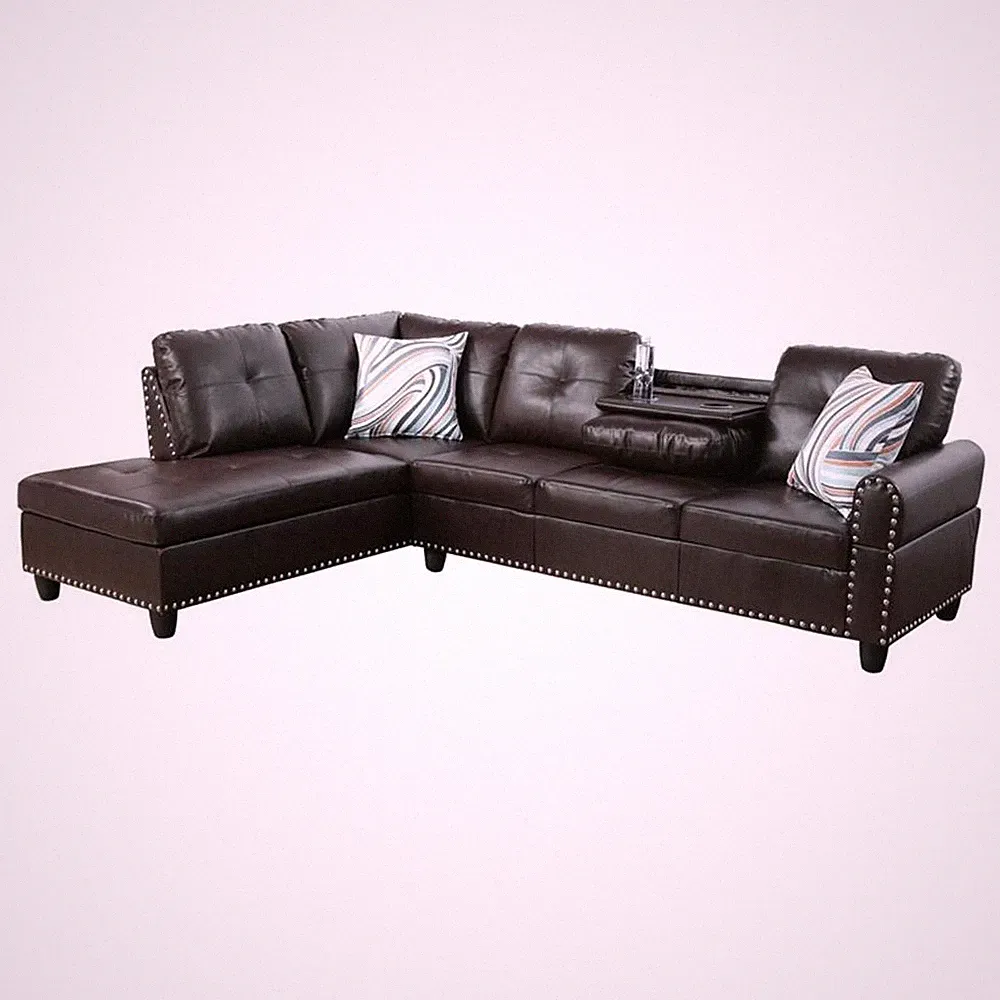 Star Home Living Corp Yolanda Faux Leather Sectional Sofa in Dark Brown