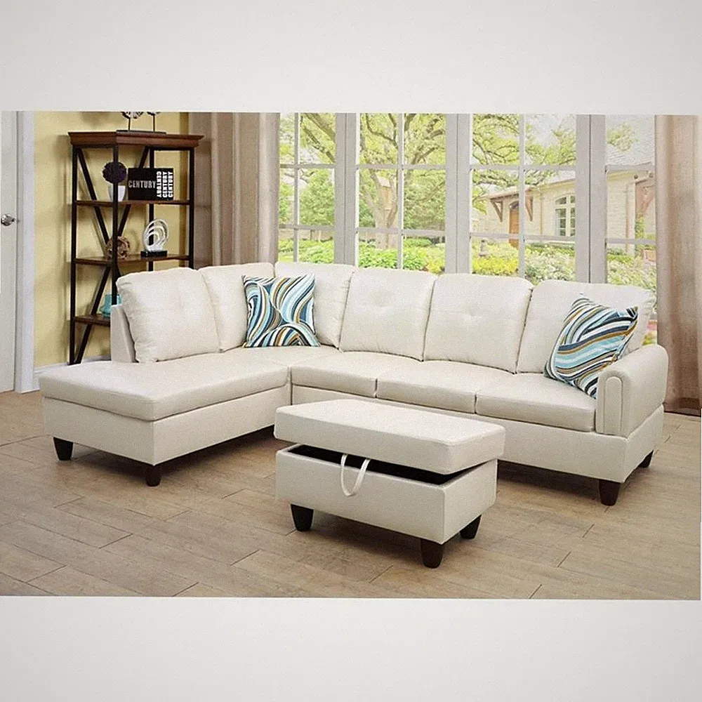 Star Home Living Faux Leather 3-Piece Left Facing Sectional Set in Off White