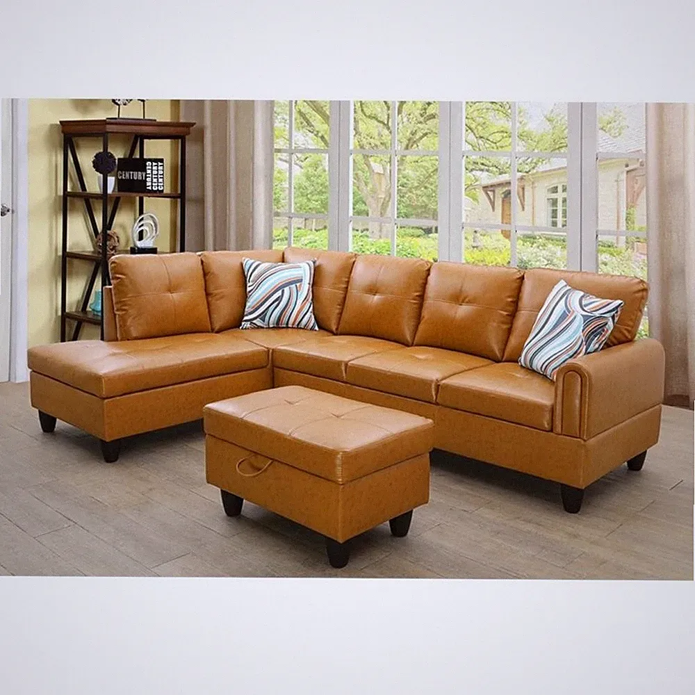 Star Home Living Faux Leather 3PC Sectional w/ottoman (Rusty Orange)
