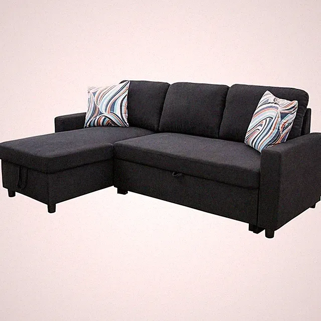 Star Home Living Hannah Microfiber Fabric Revers. Sectional Sofa in Black