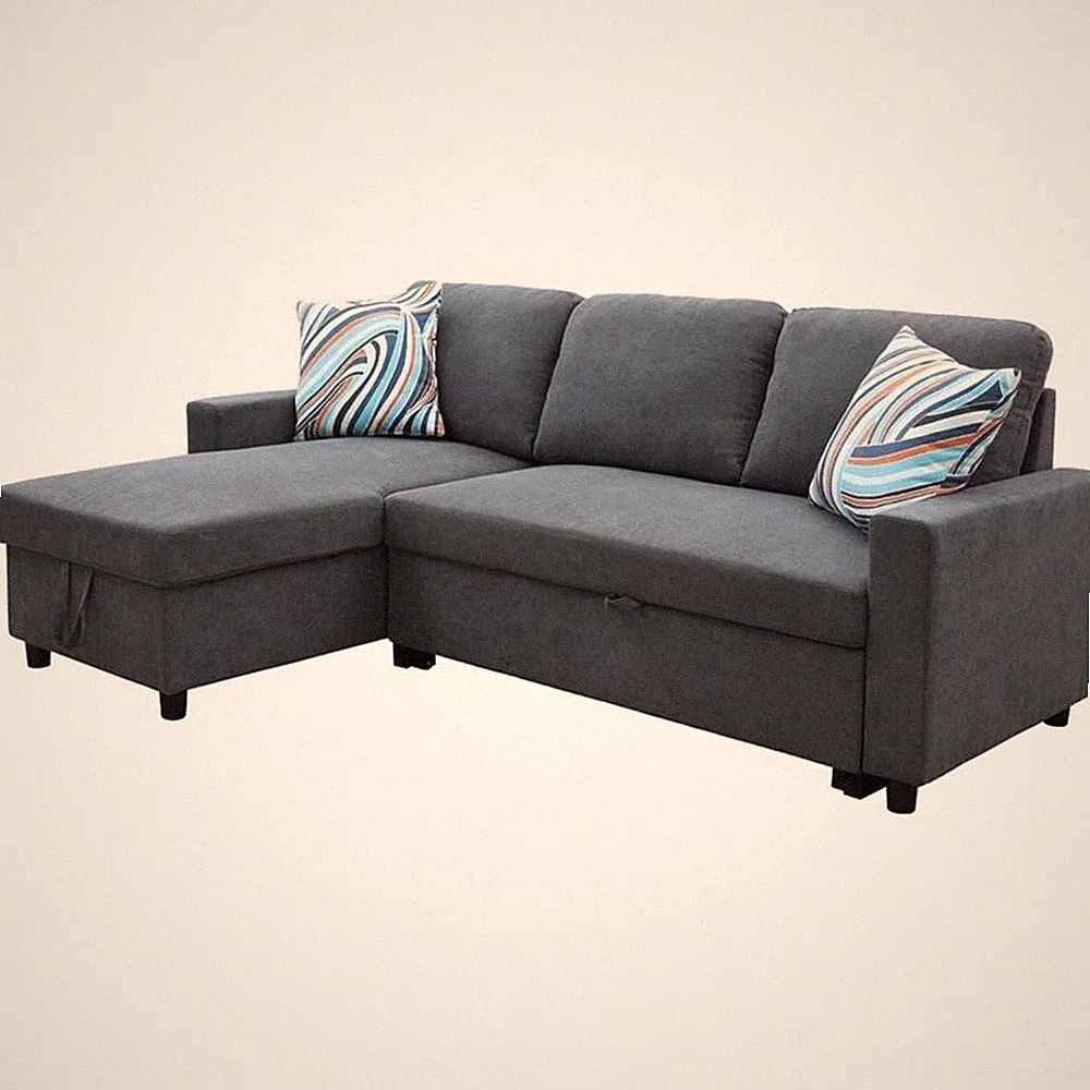 Star Home Living Hannah Microfiber Fabric Revers. Sectional Sofa in Dark Gray