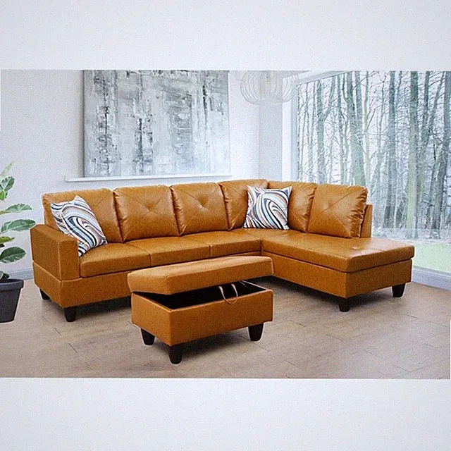 Starhome L Shaped Ginger Couch with Ottoman(Pillows Included) Microfiber