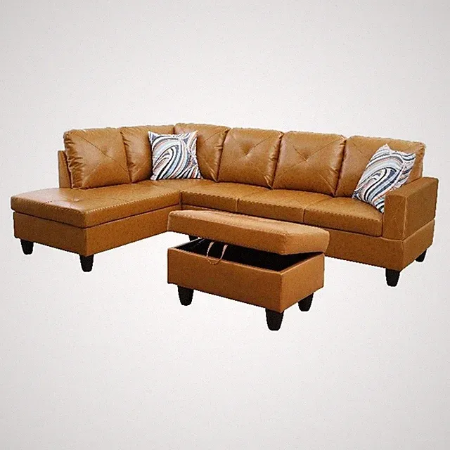 Starhome L Shaped Ginger Couch with Ottoman(Pillows Included) Microfiber