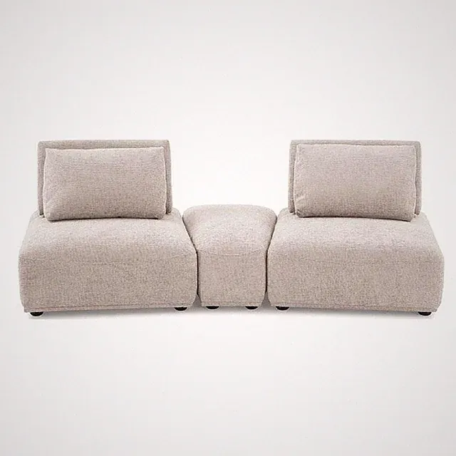 Stavan Modular Curved 2 Seat Sofa- Light Brown Boucle Adjustable Back