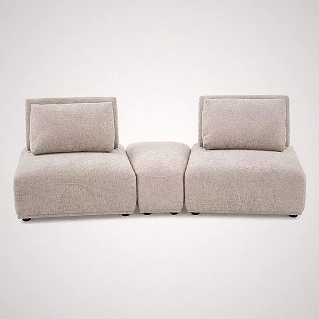 Stavan Modular Curved 2 Seat Sofa- Light Brown Boucle Adjustable Back