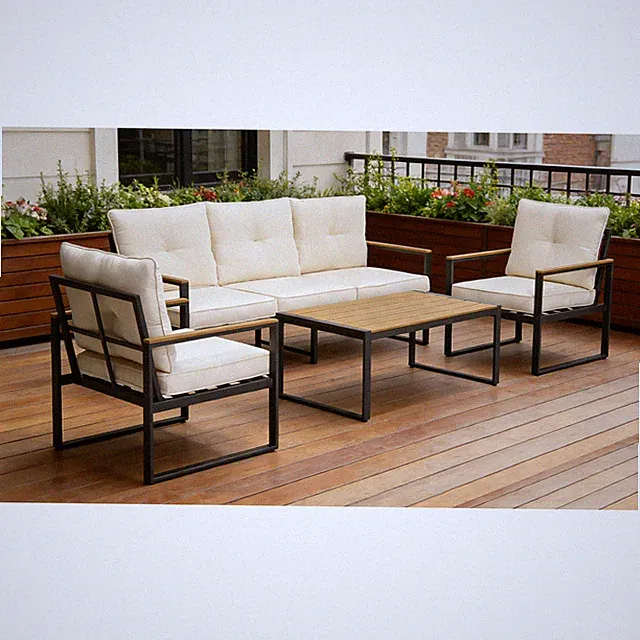 Steel Outdoor Patio Sectional Sofa Set, 5-Seater with 4" Cushions & Coffee Table