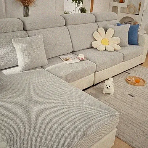 Stlemiko Couch Covers Sectional L Shape Light Gray 3 Seater+1 Chaise