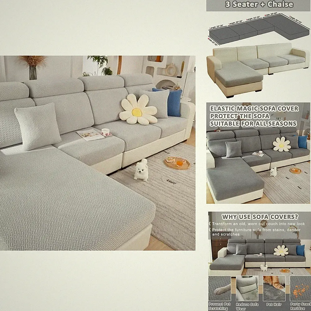 Stlemiko Couch Covers Sectional L Shape Light Gray 3 Seater+1 Chaise