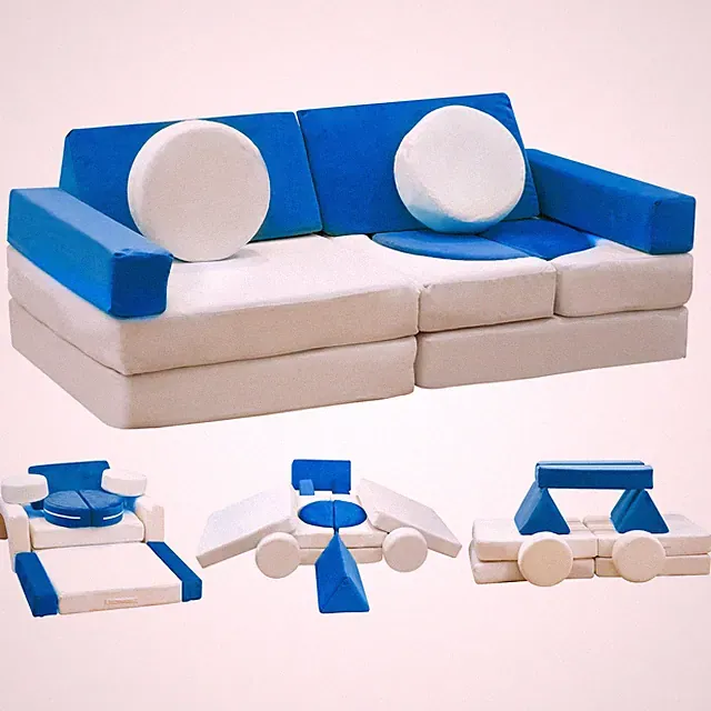 Stmoze 13PCS Modular Kids Play Couch, Couch with Washable Blue+beige