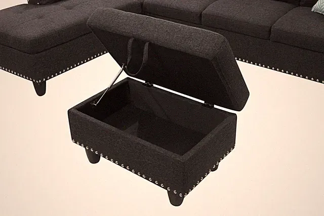 Storage Ottoman - Paired L - shaped Sofa in Beige