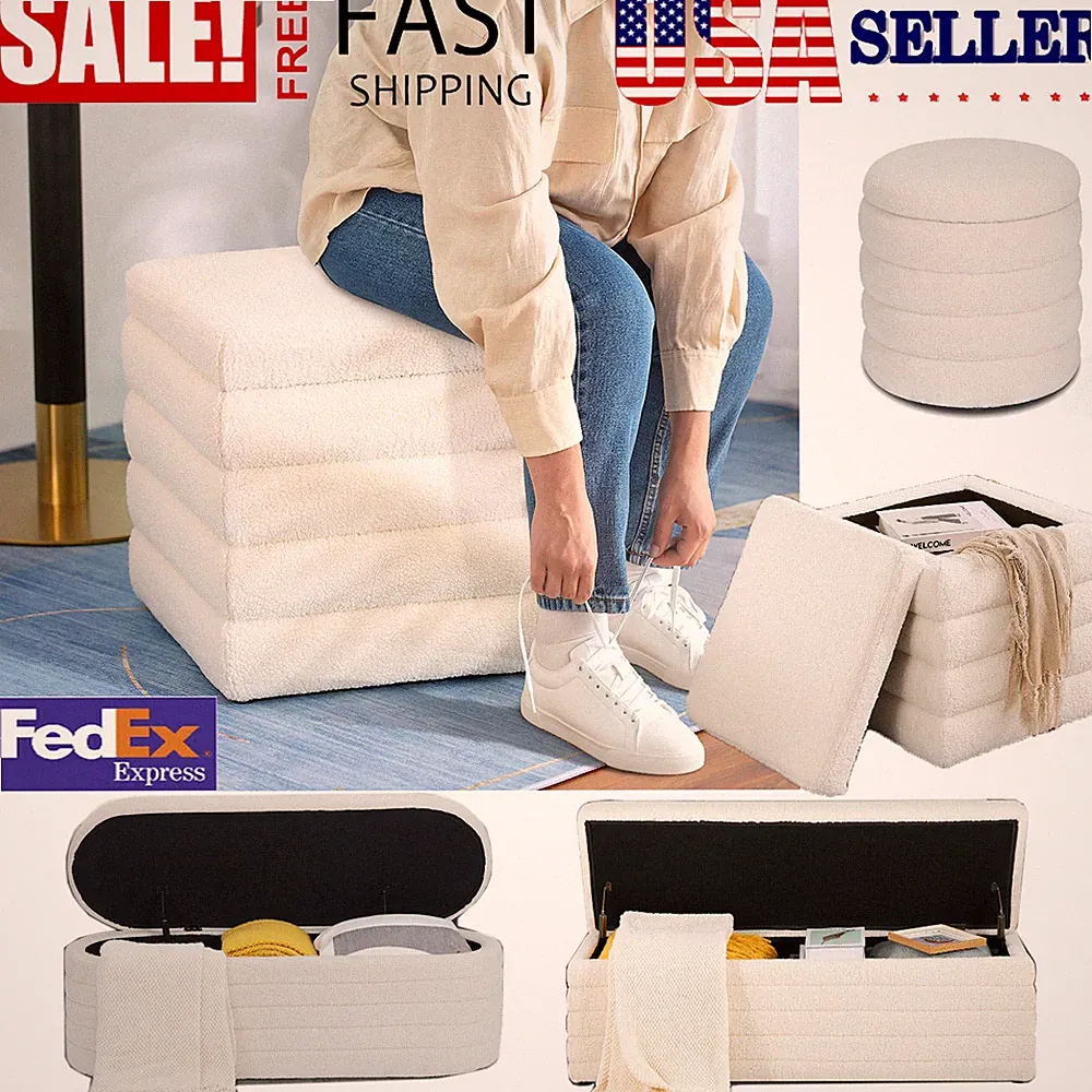 Storage Ottoman Upholstered End of Bed Footstool Entryway Living Room & Bedroom