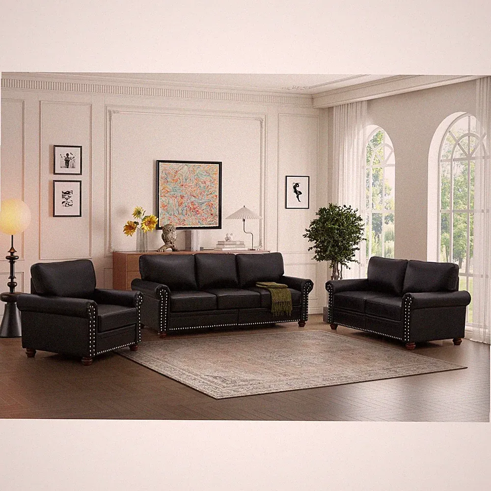 Storage Sectional Couch, Black PU Leather 6-Seat w/ Removable Boxes Sofa Set